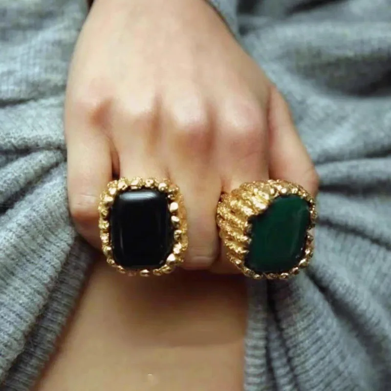 2024 New Square Texture Resin Open Ring Niche Retro Exaggerated Personality Female Accessories