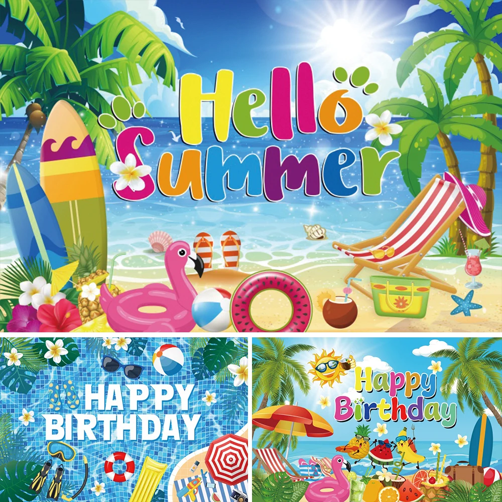 

Pool Party Backdrop Summer Swimming Balls Lifebuoy Water Wave Ripple Hawaiian Background Kids Boy Girl Birthday Cake Table Decor