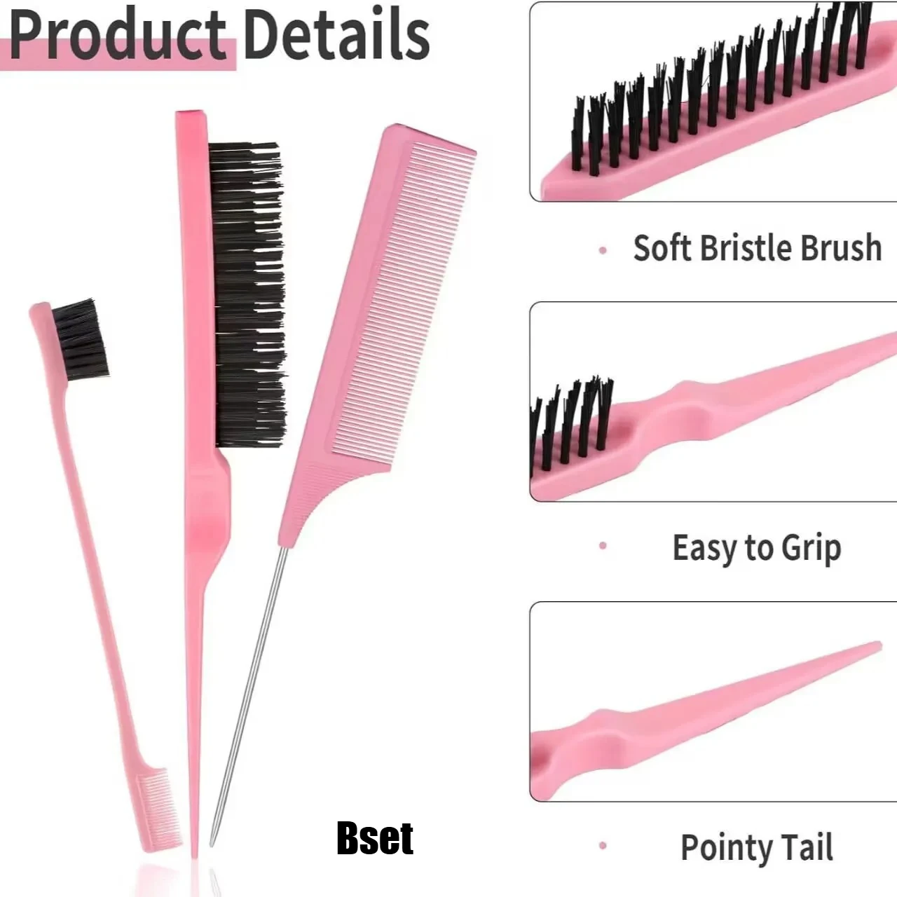 3 قطعة مجموعة أمشاط تصفيف الشعر إغاظة فرشاة شعر الثلاثي إغاظة مشط ذيل الجرذ أمشاط حافة فرشاة أدوات ذيل الشعر جديلة أداة حلقة
