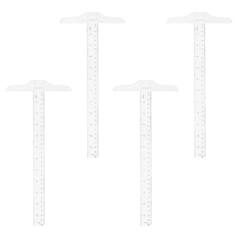Régua quadrada t transparente, 4 unidades, materiais de arte para desenho, versátil, resistente ao desgaste, ângulos precisos, régua de desenho