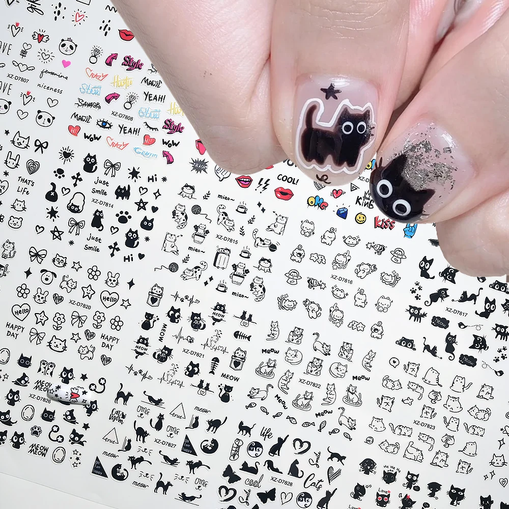 30 قطعة قبلة هريرة صغيرة الكتابة على الجدران مسمار الفن ملصقات للأطفال Kawaii ذاتية اللصق جعد القط مسمار الشارات الملونة مانيكير المتزلجون