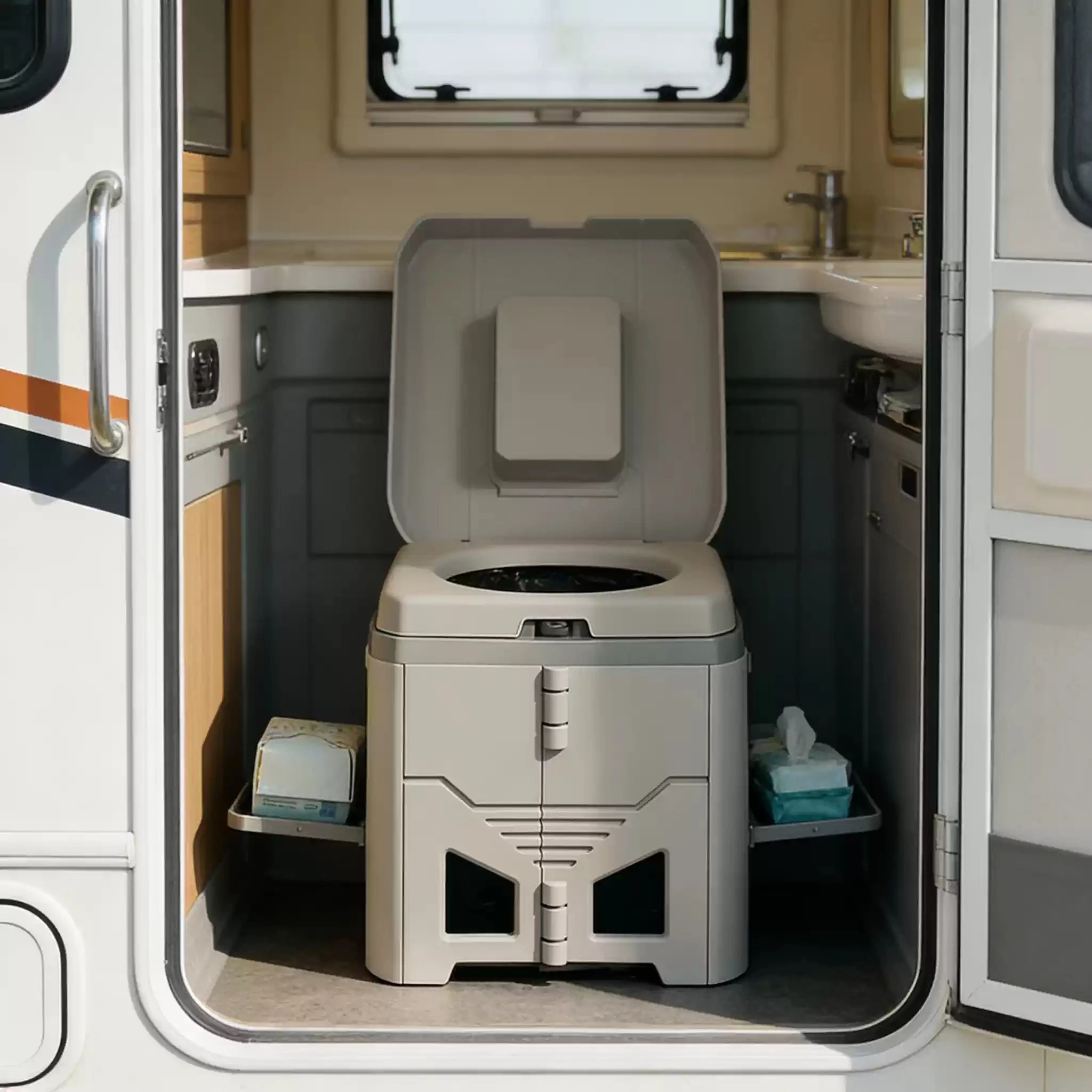 1pcs New Folding Toilet, Car-mounted Emergency Camping Toilet Stool, Adult Portable Odor-proof Outdoor Mobile Toilet