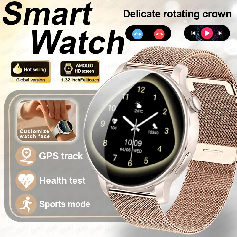 

Новые умные часы с GPS, Bluetooth-вызовом, 1,32 дюйма, индивидуальный циферблат, водонепроницаемые спортивные музыкальные часы с пульсометром, женские умные часы для здоровья