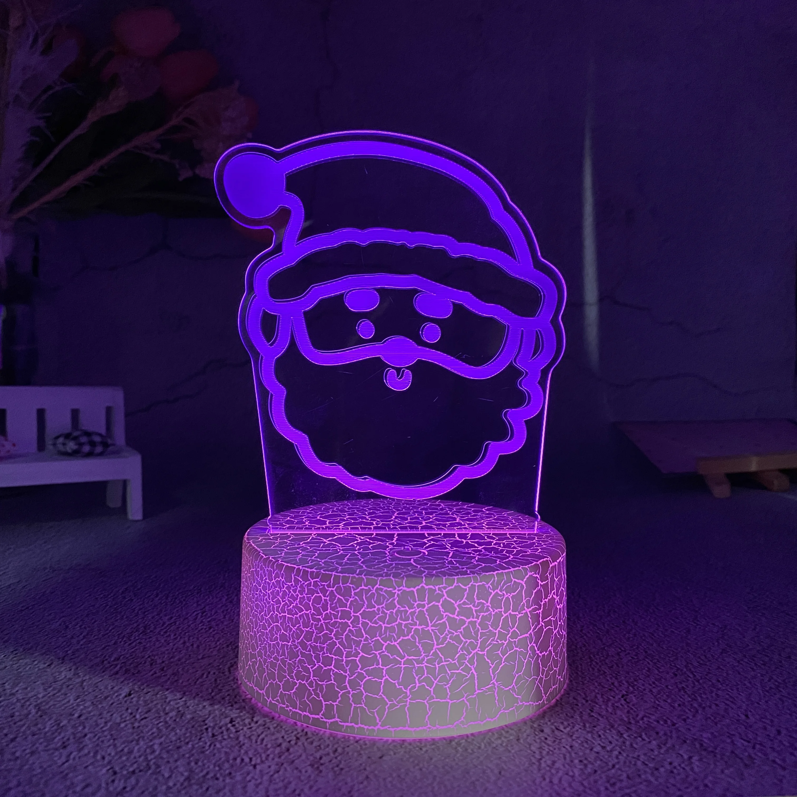 Acrylic High Appearance Horizontal Colorful Christmas Hat Crack 3D Plug-in Bedroom Bed Simple Nightlight