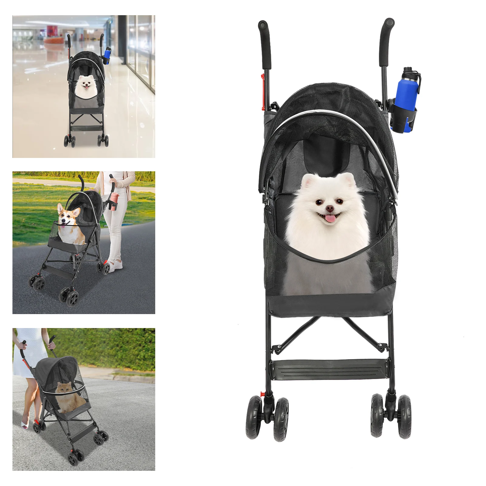 

Lightweight Foldable Pet Stroller Outdoor Travel Pet Cart for Small Medium Dogs Cats Portable Puppy Kitten Pushchair