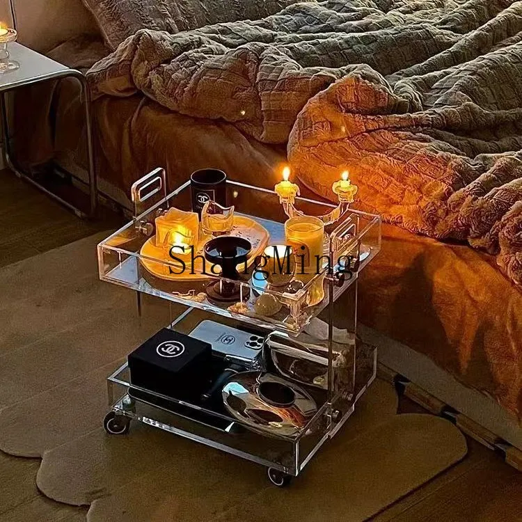

SM acrylic transparent movable trolley bedside table coffee table multi-layer shelf
