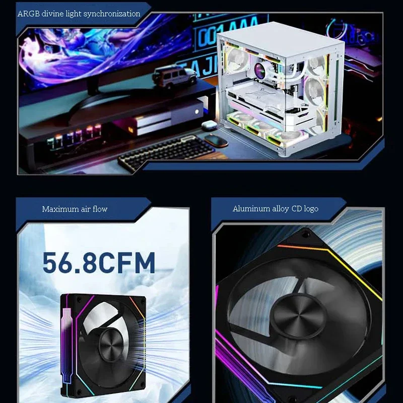 PRISM 4 RS مروحة حالة الكمبيوتر 12 سم ARGB 4 Pin مروحة تبريد هادئة 12 فولت حجم هواء كبير 800-1600 دورة في الدقيقة