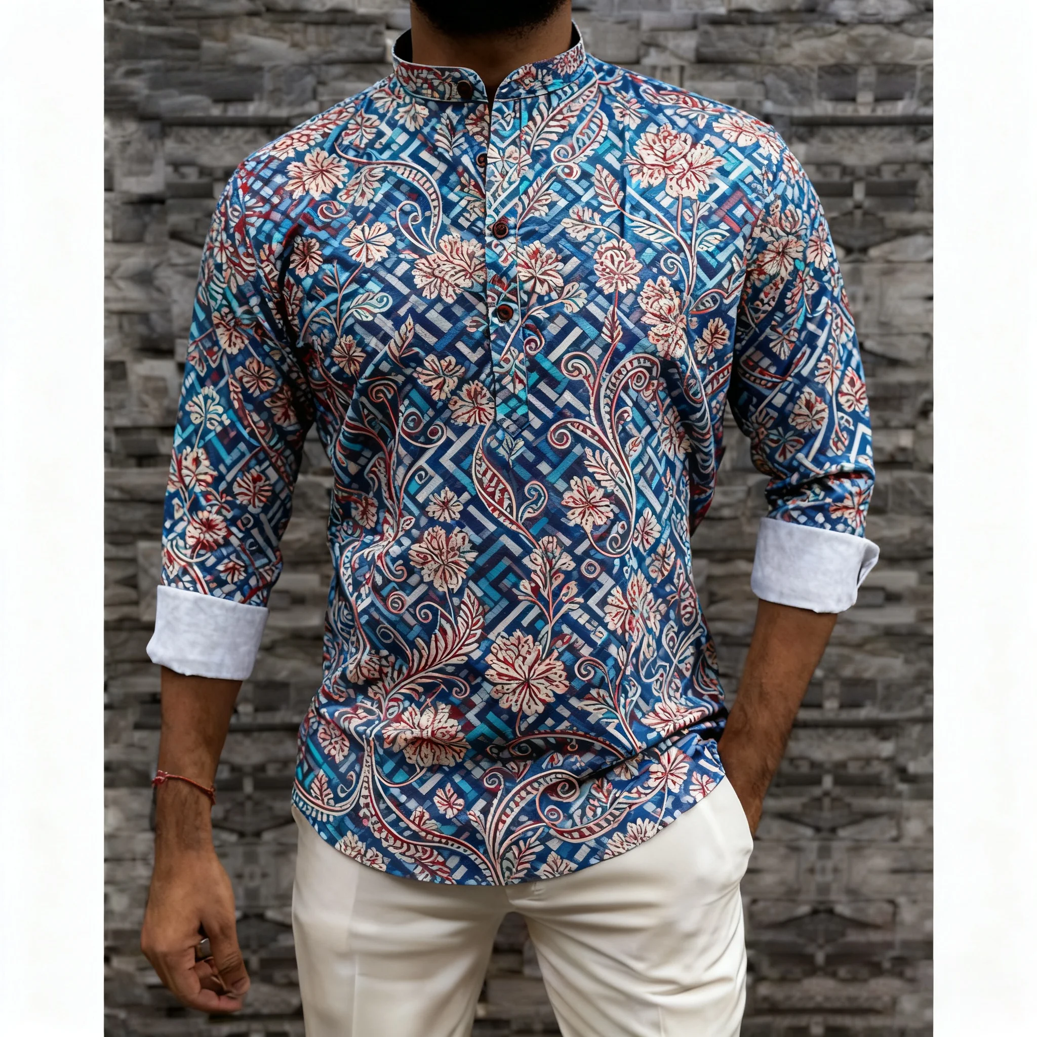 2026 قمصان الرجال المسلمين الصلاة الملابس الفاخرة النمط الأفريقي البرنز فستان مُزين بطباعة ازياء العربية الوطنية النمط المغرب أوم