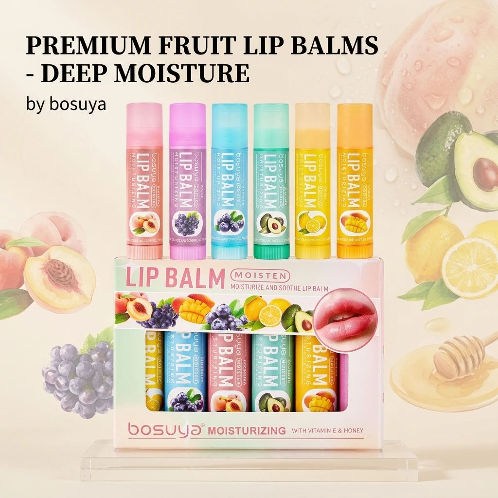 6pcs Assorted Fruit Flavor Lip Balm Set - Hydrating, Nourishing & Prevents Chapped Lips - Care for Dry Lips & Fine Lines
