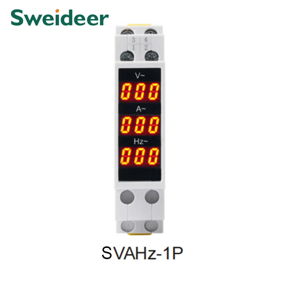 Digital Tester Meter Din Rail Single Phase 1Pole  AC 50-500V 0-100A 0-99HZ Voltmeter Ammeter Frequency for Electrical Power Red