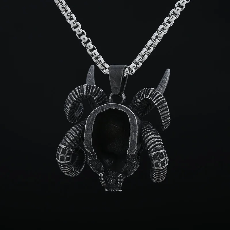 Retro 2024 New Vintage Stainless Steel Horn And Skull Necklace For Men Punk Rock Chain Jewelry Choker Party Gift