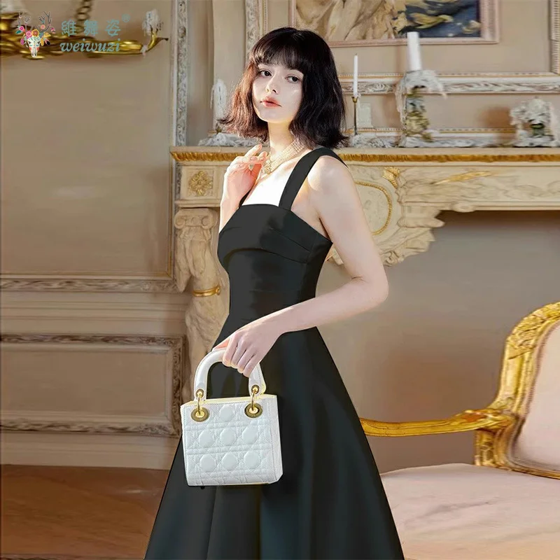 Estilo francês minimalista retro branco camisola a linha fino ajuste cintura cinched vestido de noite para socialites reunindo vestido de noite