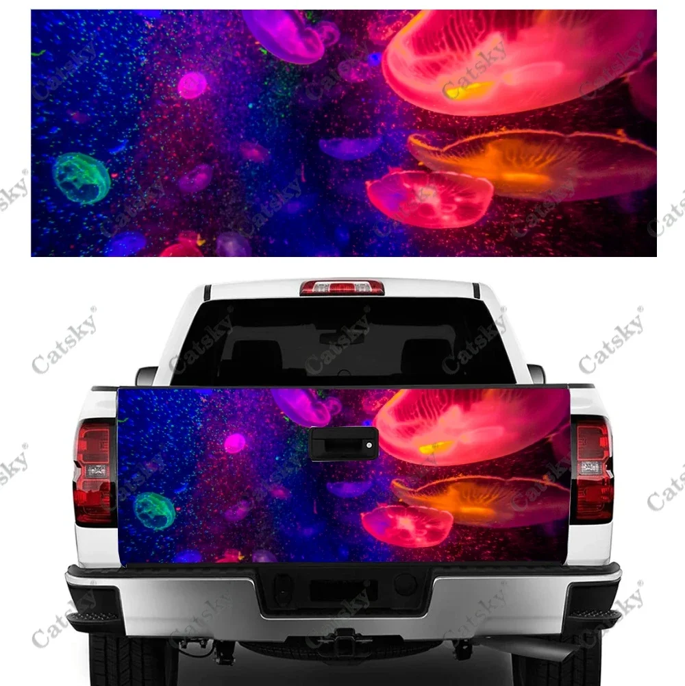 Red Jellyfish Mushroom Car Tail Trunk Protect Vinly Sticker Decal Car Hood Full Body Decoration Sticker for SUV Off-road Pickup