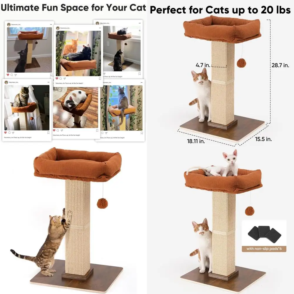 

UKUMARU Cat Scratching Post, Retro-Style Tall Scratch Posts with Perch or Inoor Cats Adults, Large Cat Scratcher Tower with Bed,