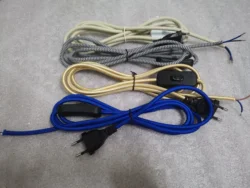 220V ac電源コード (ヨーロッパのキー付き) プラグスイッチクラシック生地テキスタイルカバーされたフレックスケーブルワイヤーエクステンションコード (テーブルランプ用)