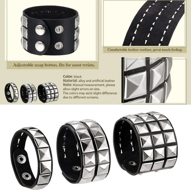 3 Pieces Studded Punk Bracelets for Men Women Wrap Bangle Gothic Studded Armband