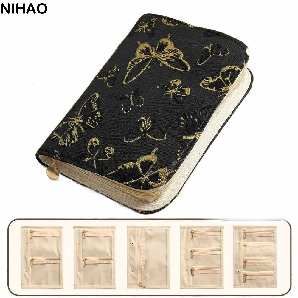 

Flower Pattern Jewelry Storage Bag Anti-oxidation with Zipper Jewelry Organizer Grid Storage Space Saving