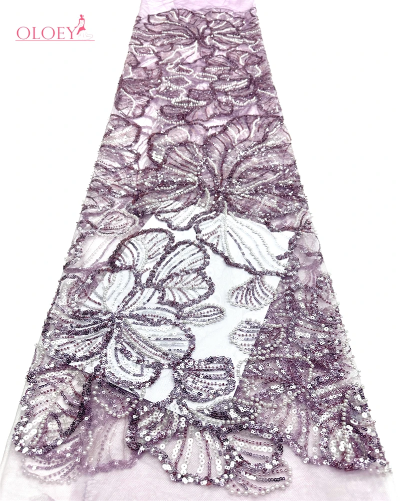 

OLOEY Hot Sale African Beaded Lace Fabric French Bridal Sequin Lace Fabric 2026 Fashion Nigerian Tulle Lace Fabric Party Dress