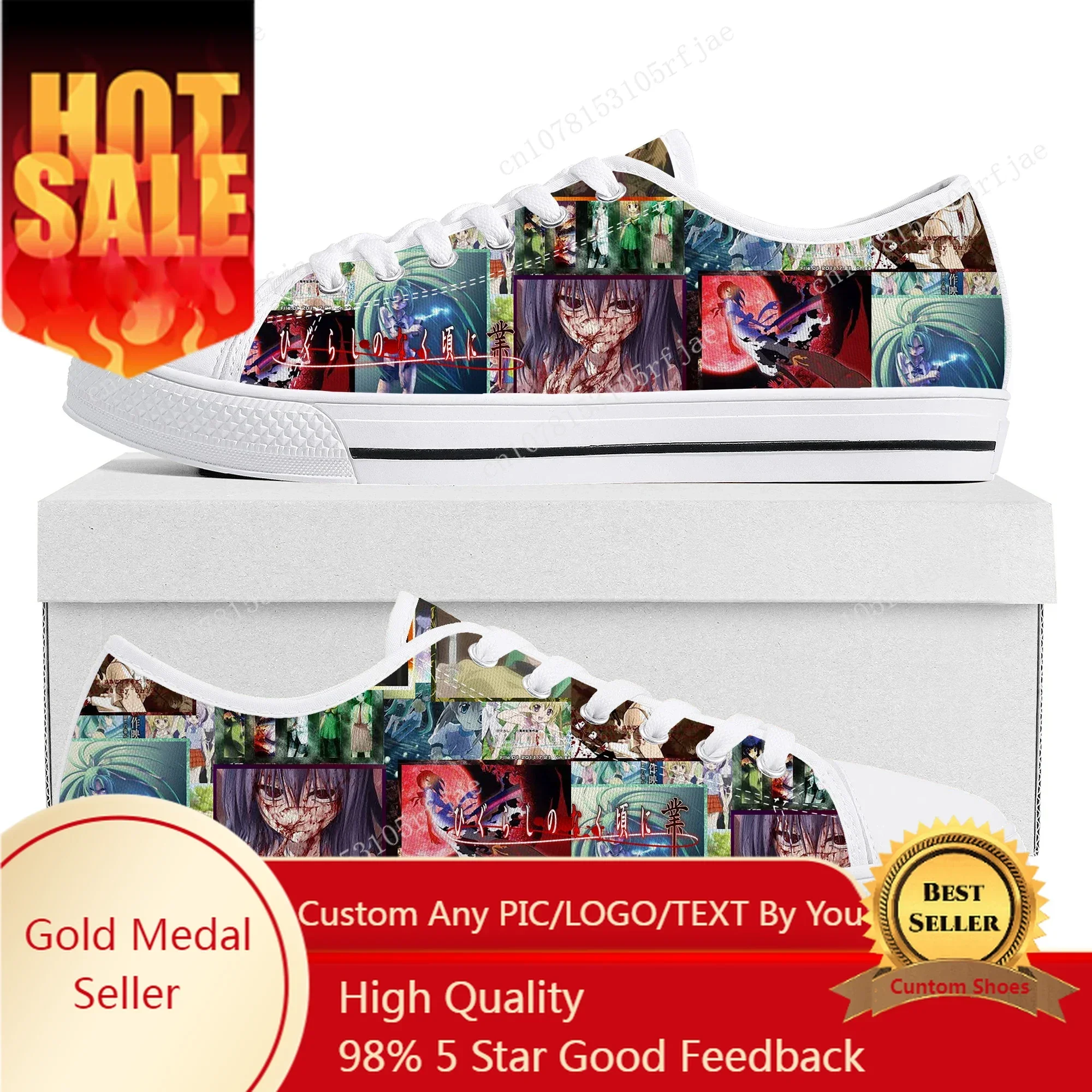Higurashi When They Cry Low Top Sneakers Cartoon Game Womens Mens Teenager Canvas Sneaker Couple Custom Built Shoes