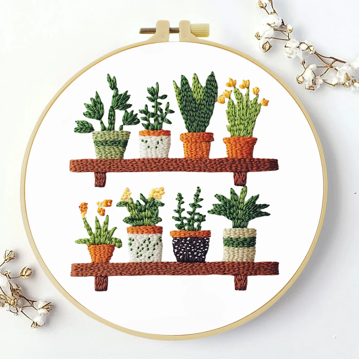 1 Stück 20X20CM/15X15CM 7,87/6,3 Zoll Topfpflanzen-Stickerei-Starter-Kit DIY-Kit DIY-Stickerei-Set Handarbeiten Nadelkunst – Detail 3