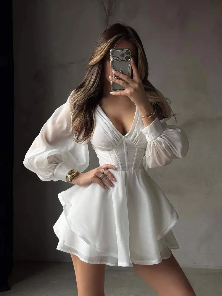 

Повседневное женское платье А-силуэта с длинным рукавом, однотонное, с завышенной талией, из полиэстера, на весну-осень-зиму, стандартный крой