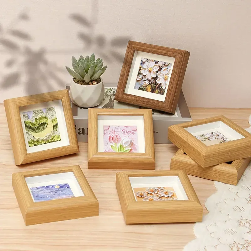Oil Painting Stick Mini Square Picture Frame Wooden Retro Photo Frame  Children's Artwork Mounted Watercolor Painting Decoration