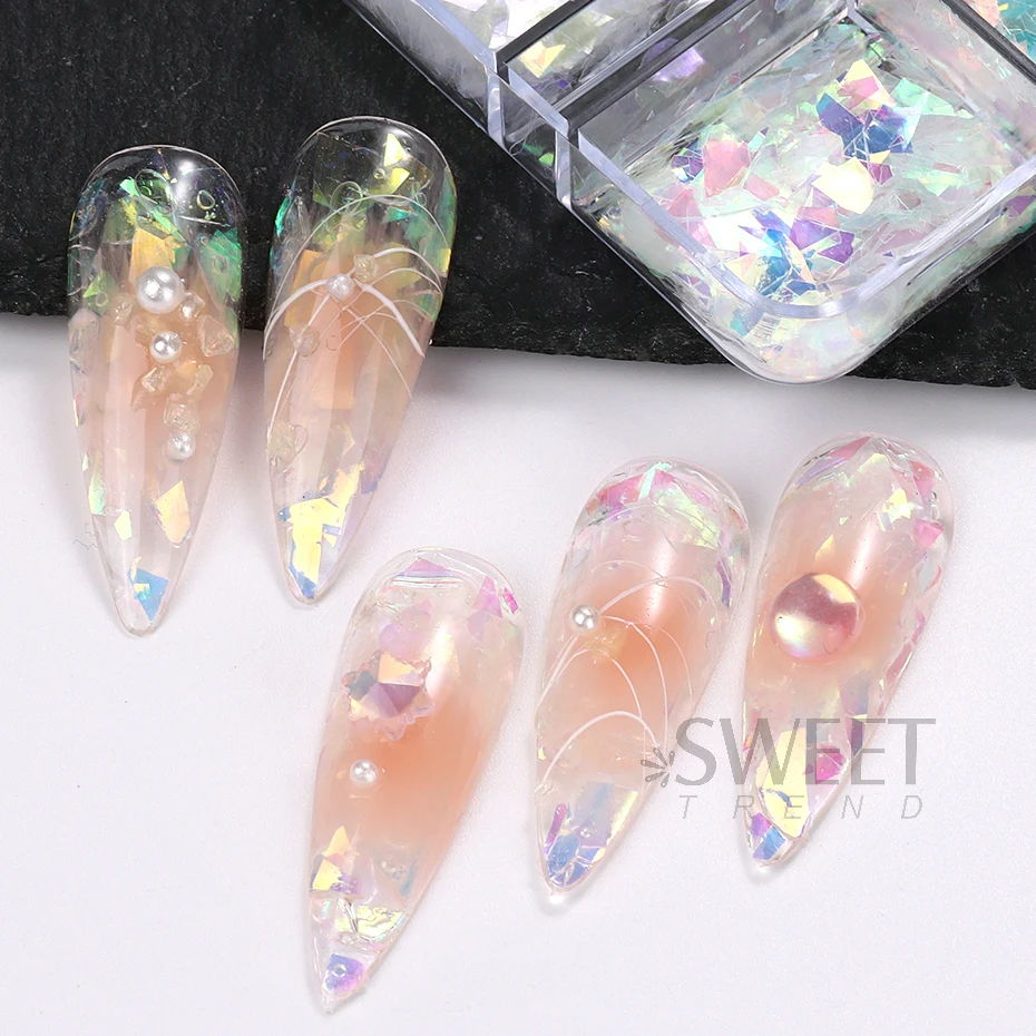 6 Gitter AB schillernde Nagelglitzerflocken unregelmäßige Aurora Sparkle Pailletten Kristallglas Fee Paillette DIY Maniküre Dekor Scheibe – Detail 8