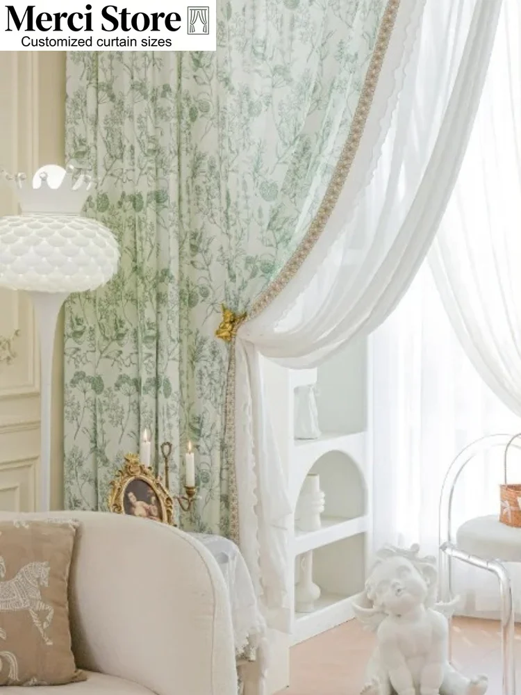 French Countryside Style Window Screens Retro Romantic Rococo Prints Curtains for Living Dining Room Bedroom Custom Size Decor
