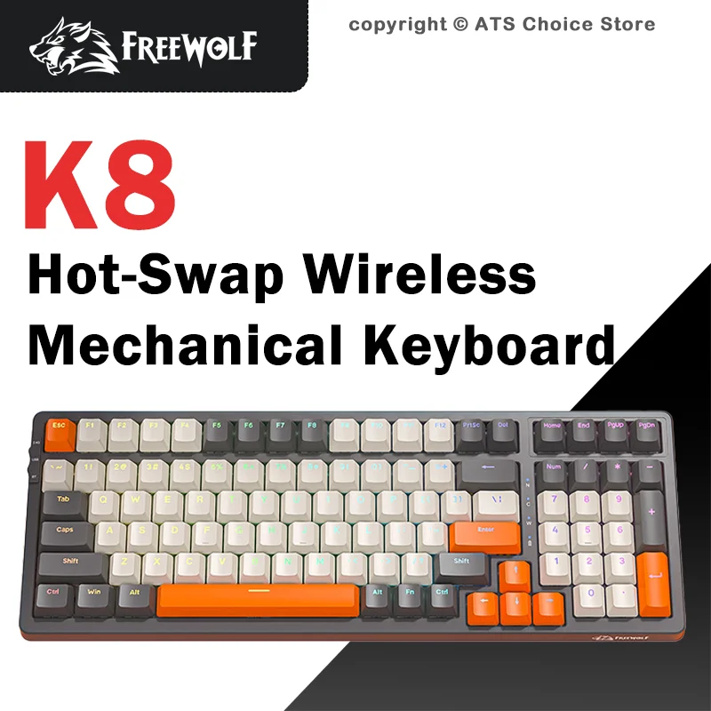 K8 Wireless Mechanical Keyboard Tri-Mode Bluetooth/2.4G/Wired, Gasket Structure, RGB Backlit, 100 Keys Hot-Swap for Gamer