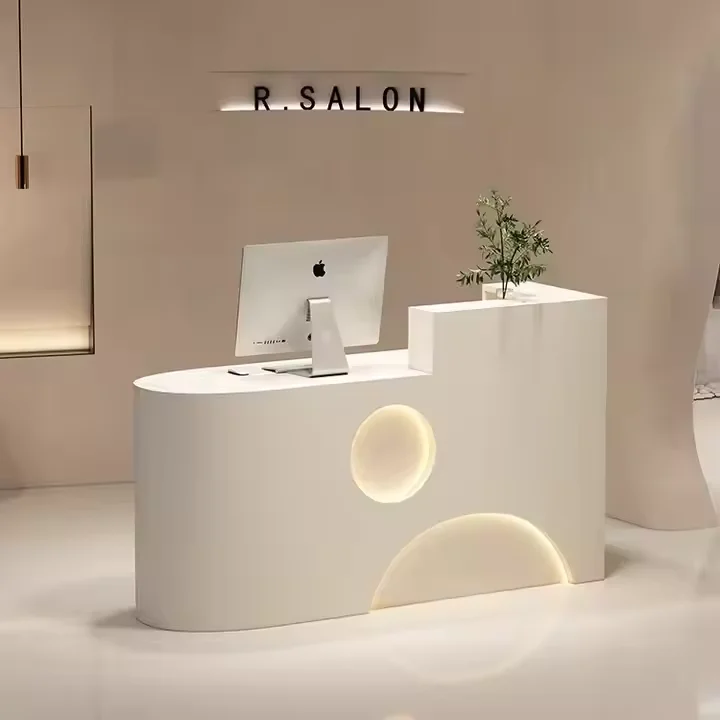 

Modern Style Salon Reception Desk Round Wood MDF With Baked Paint for Clothes Shop or Store Front