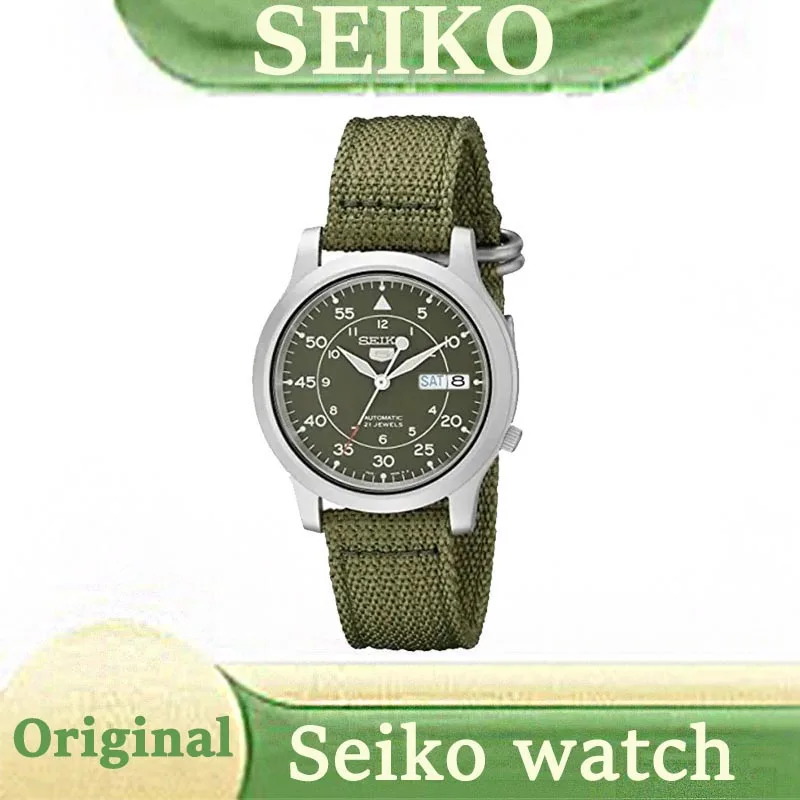 SEIKO Watches SNK805 for Men\'s  5 Automatic Stainless Steel SNK805 Watch with Green Canvas Mechanical Watch Mens Watches