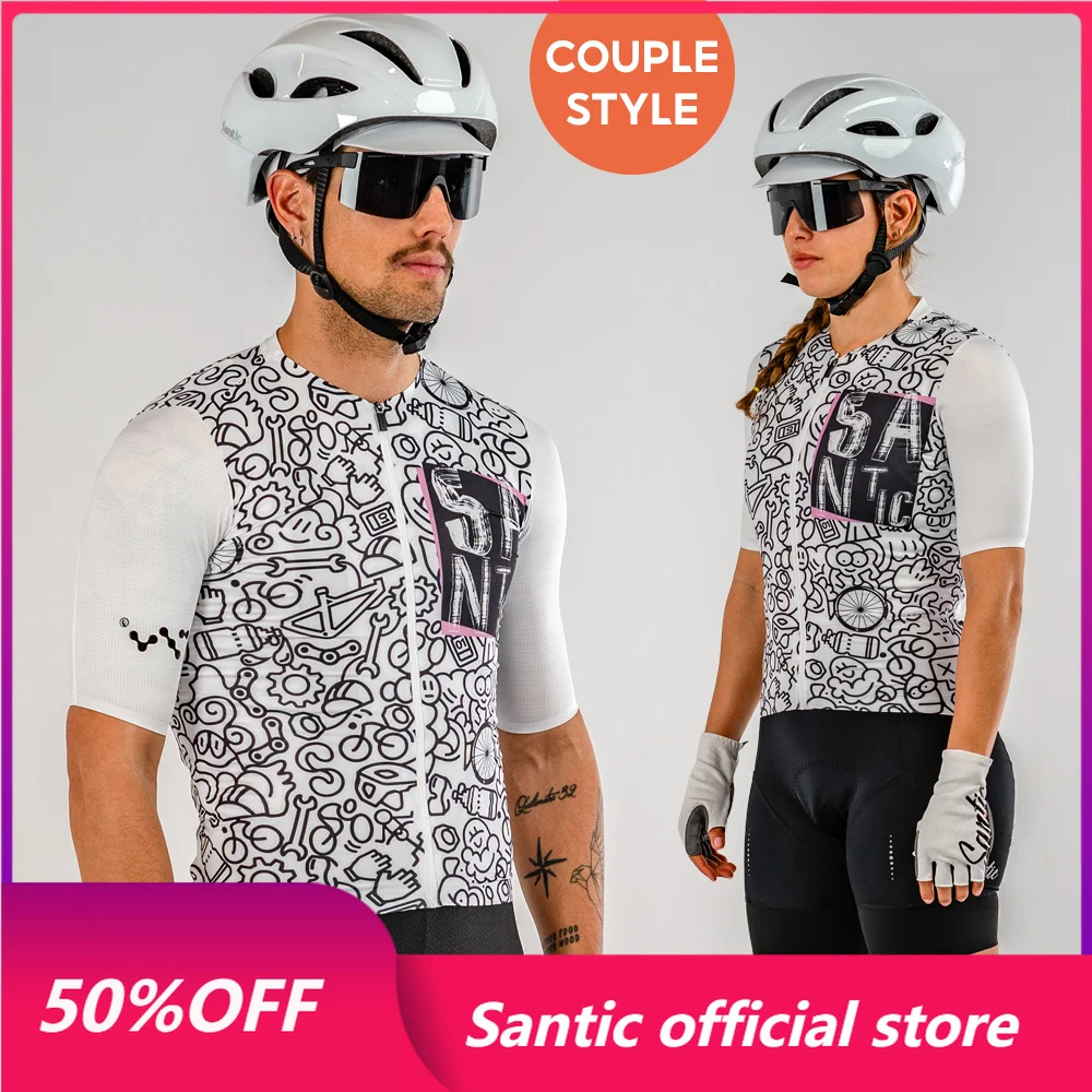 Santic Cycling Jerseys Summer Breathable Short Sleeve Top Couple Style Slim Fit Road Bicycle Sunscreen Quick Drying WZ24C02235