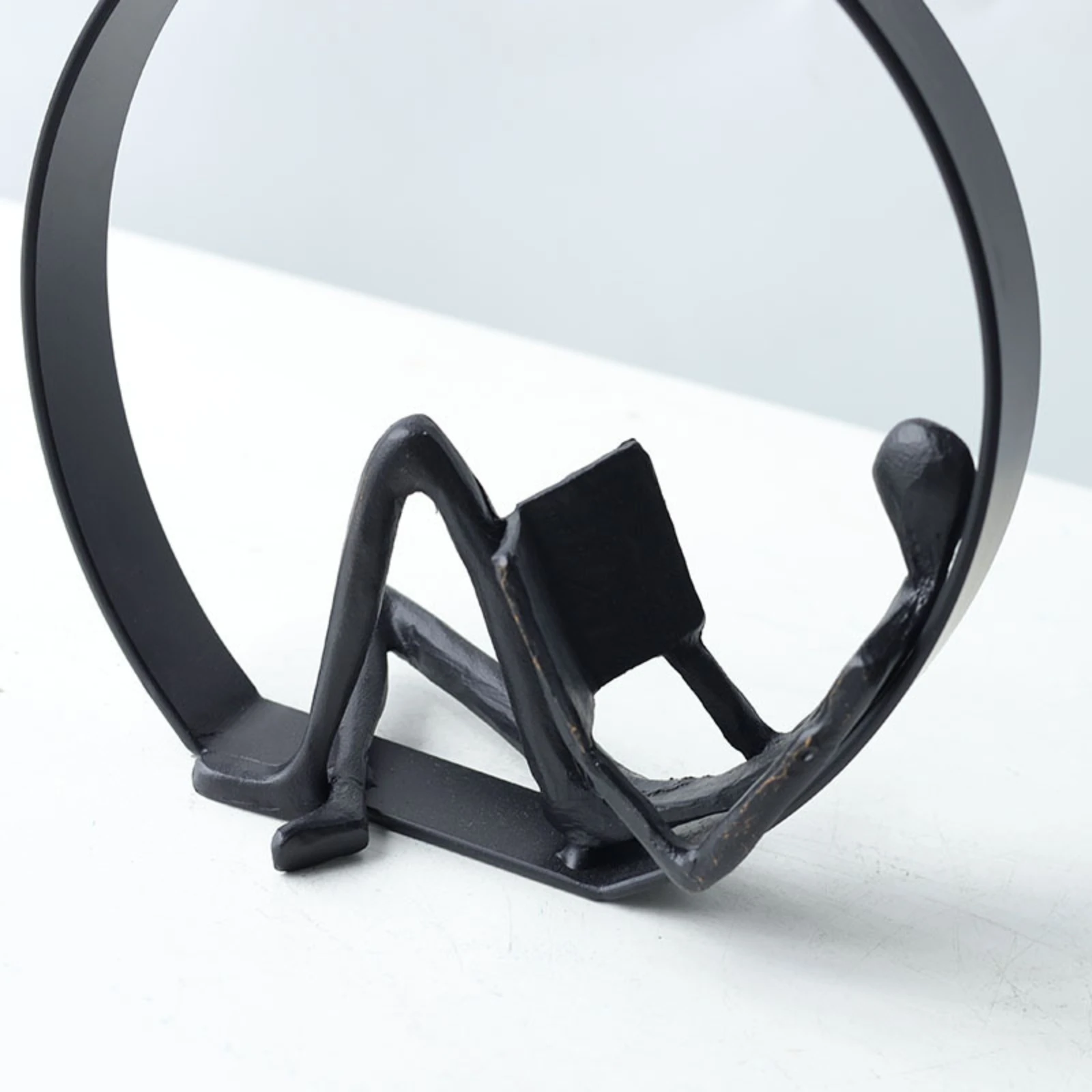Reading Figure Sculpture Minimalist Circular Circle Sculpture Home Decor Stable Base