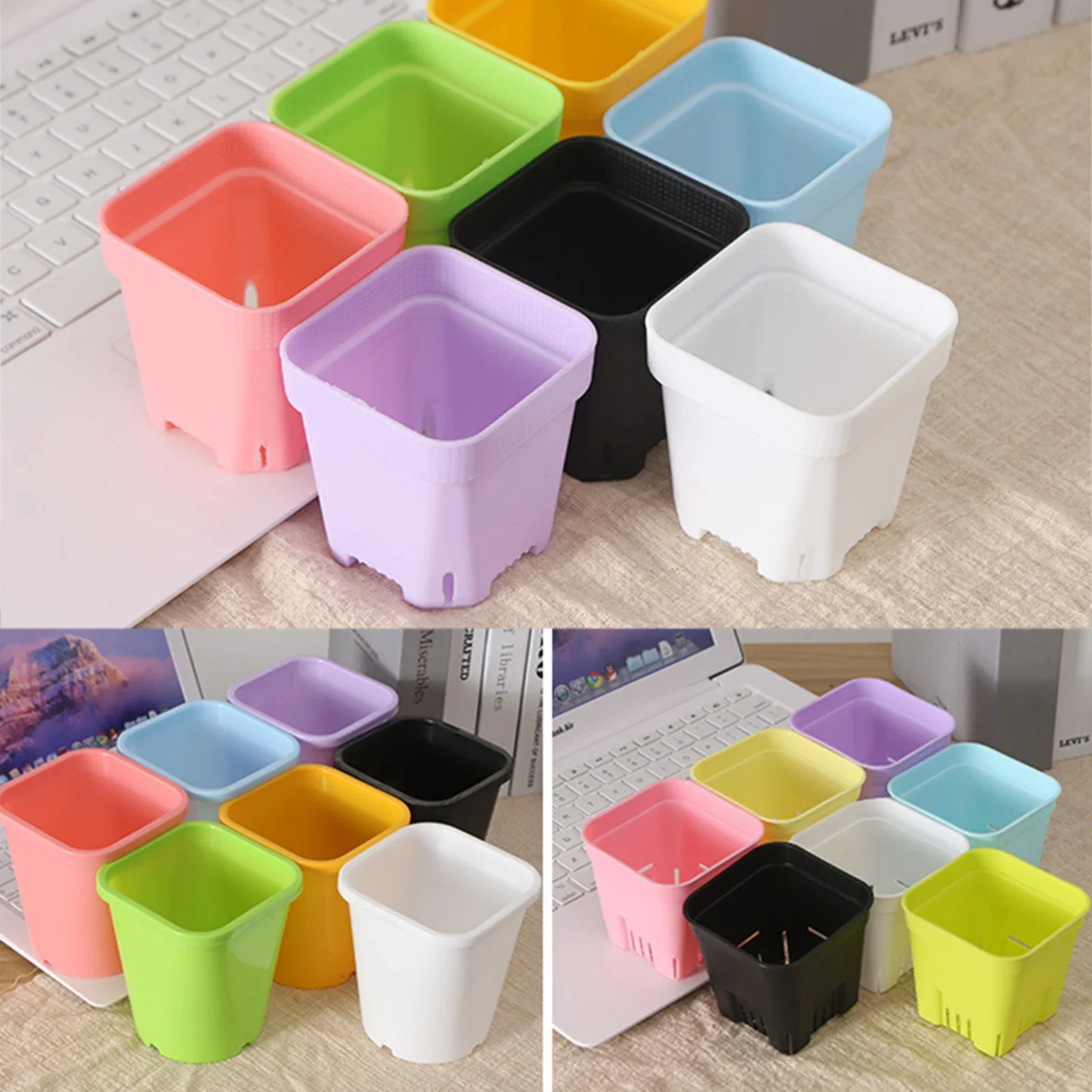 10Pcs Small Square Color Flower Pot Plastic Succulent Flowerpot Green Plant Potted Flower Planting Pots Home Garden Tools