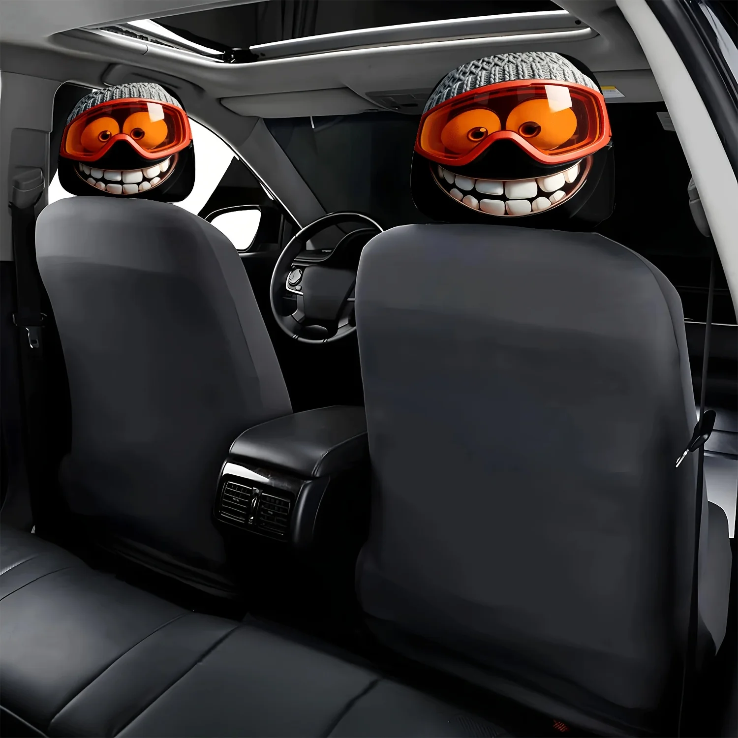 The Winter-Themed Printed Patterns of 2pcs Red-Orange Goggles And Knitted Hats for Car Seat Cushions, Headrests, And Neck Pill view 6