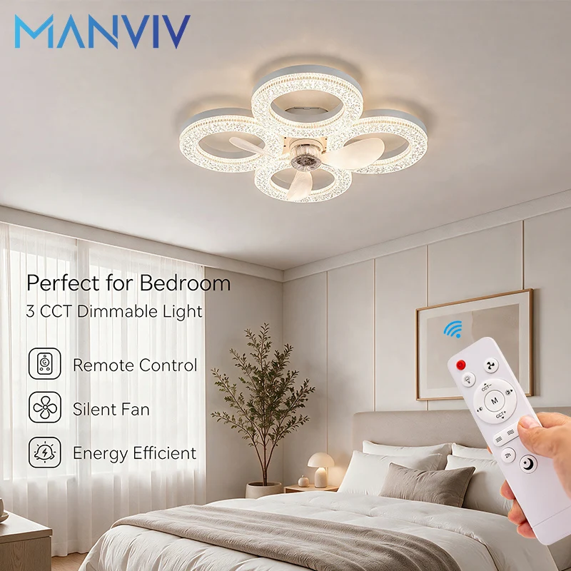 Modern Slim Ceiling Fan Light Silent 3 Speeds Timer Stepless 3CCT Dimmable LED Fan Lamp Remote Control For Bedroom Living Room