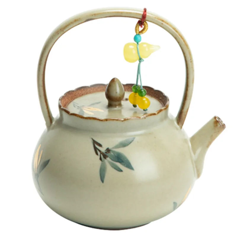 

Antique gold-painted pure hand-painted butterfly orchid wind beam pot teapot tea household ceramics