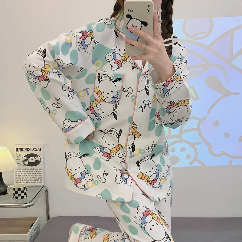 Sanrio Japanese Style Ins Pochacco Pajamas Women\'s Pure Cotton Long Sleeve 2023 New Home Furnishing Set Soft And Comfortable