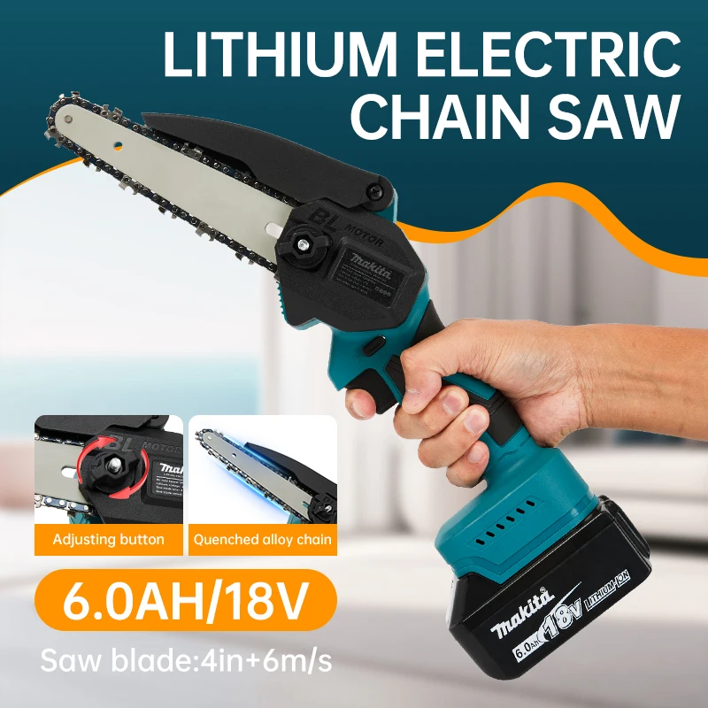 Makita 18v (No Battery)  Chainsaw for Woodworking with Small Handheld Electric 6-inch Logging Sawzall Mini Portable Chainsaw