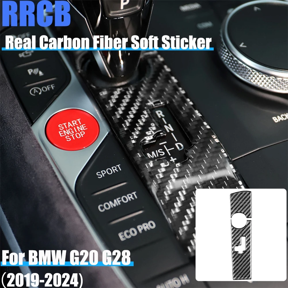 

Real Carbon Fiber Car Accessories Gear Shift Panel Trim Cover Soft Sticker For BMW 3 Series G20 G28 325li 330d 335 M4 2019-2024