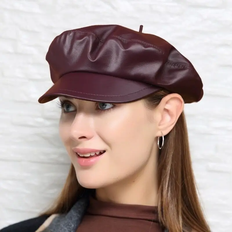 Genuine Leather Soft Hat Autumn Winter Women Beret Stylish Fashion Outdoors Sport Keep Warm Hat Baseball Cap Pumpkin Hat