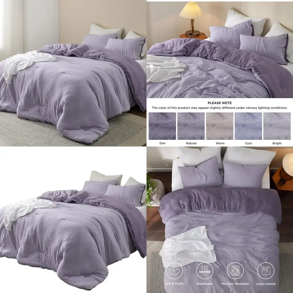 

Purple Reversible King Comforter Set: 3-Piece Down Alternative Bedding with 2 Pillowcases