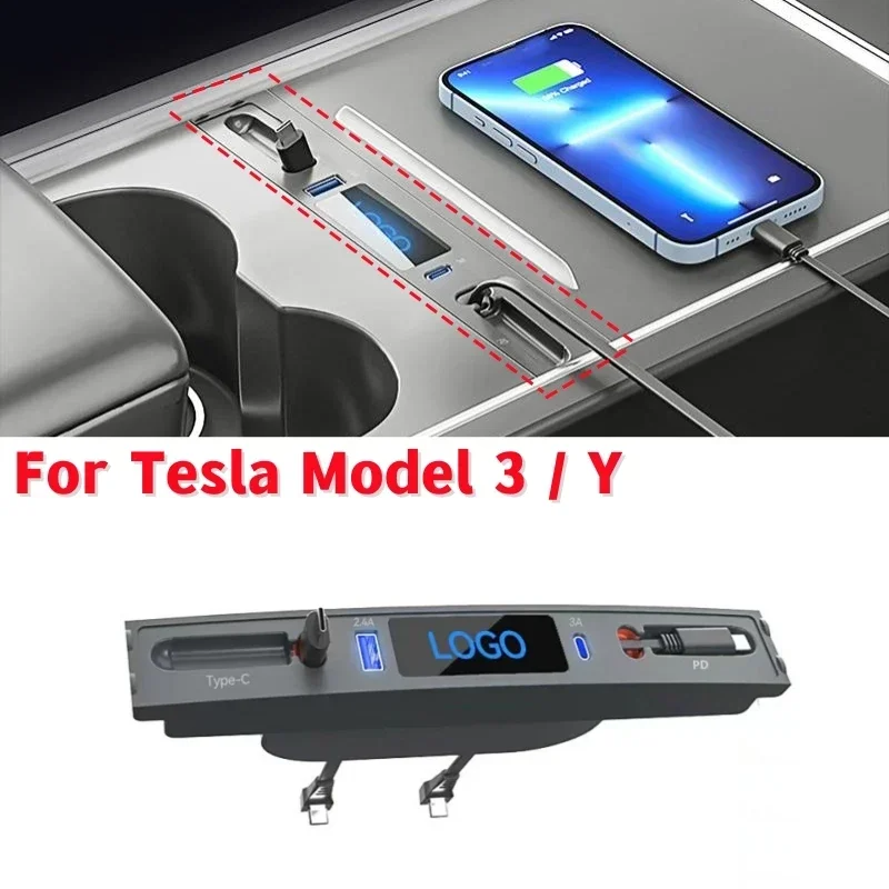 

Car Central Control Quick Charger Intelligent Docking Station 27W USB Retractable Fast Charger For Tesla Model 3 / Y