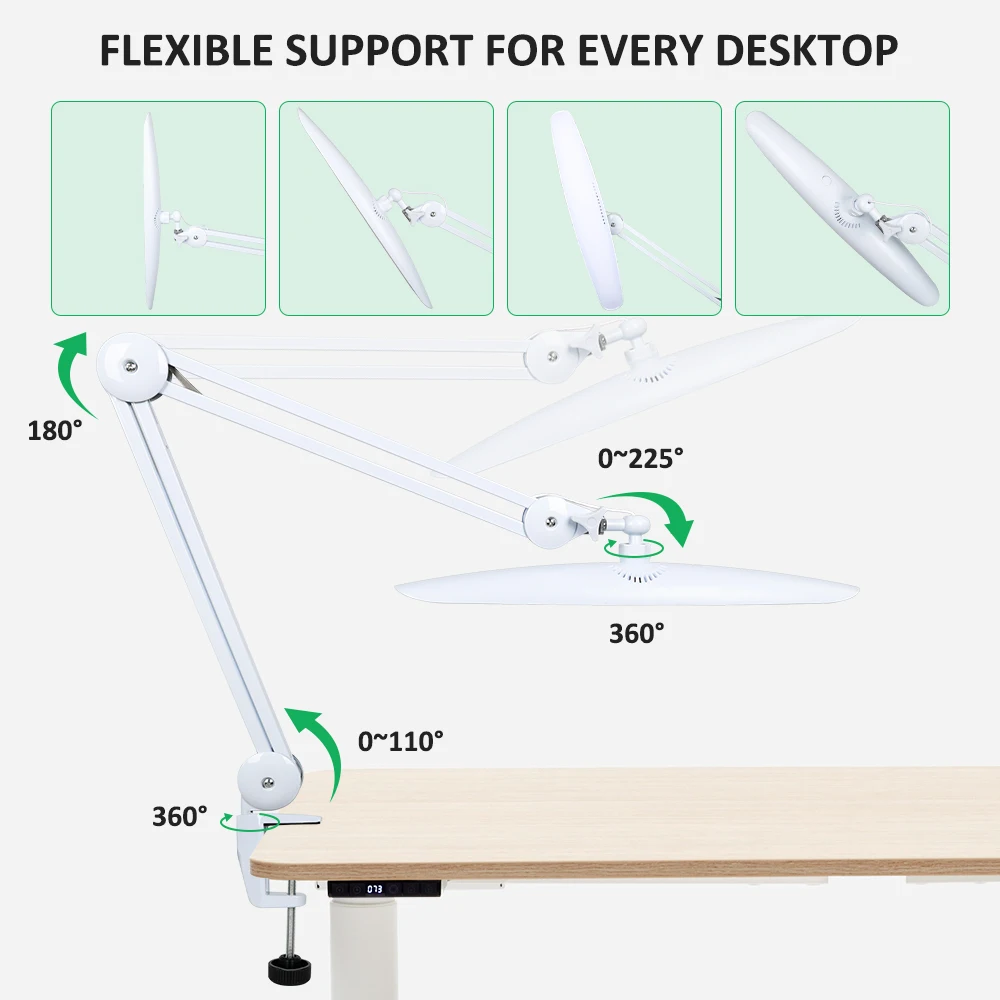 LED Task Desk Lamp 19 Inches Metal Swing Arm Eye-Caring Lash Extensions Lamp 117PCS LEDs for Nail Crafts Reading Head Work Lamp