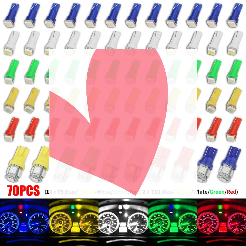 

70 шт. T5 T10 5050-SMD светодиодный спидометр, приборная панель, лампочки