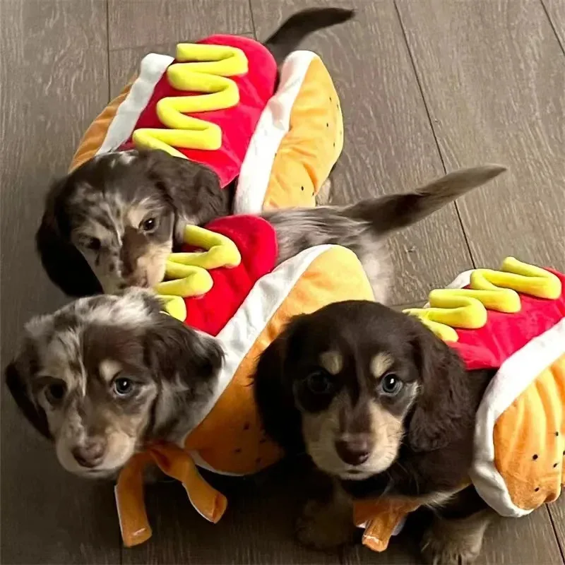 Hamburger Dog Costumes Hot Dog Shaped Dachshund Sausage Adjustable Clothes Funny Pet Clothes Cat Dog Dressing Up Supplies