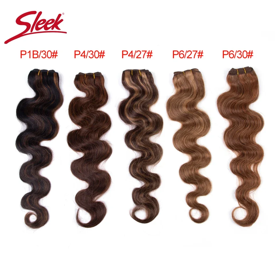 Sleek Brazilian Blond P4/27 P6/27 Body Wave Human Hair Weave Bundles Natural Remy Brown P6/30 P1B/30 Colored Hair