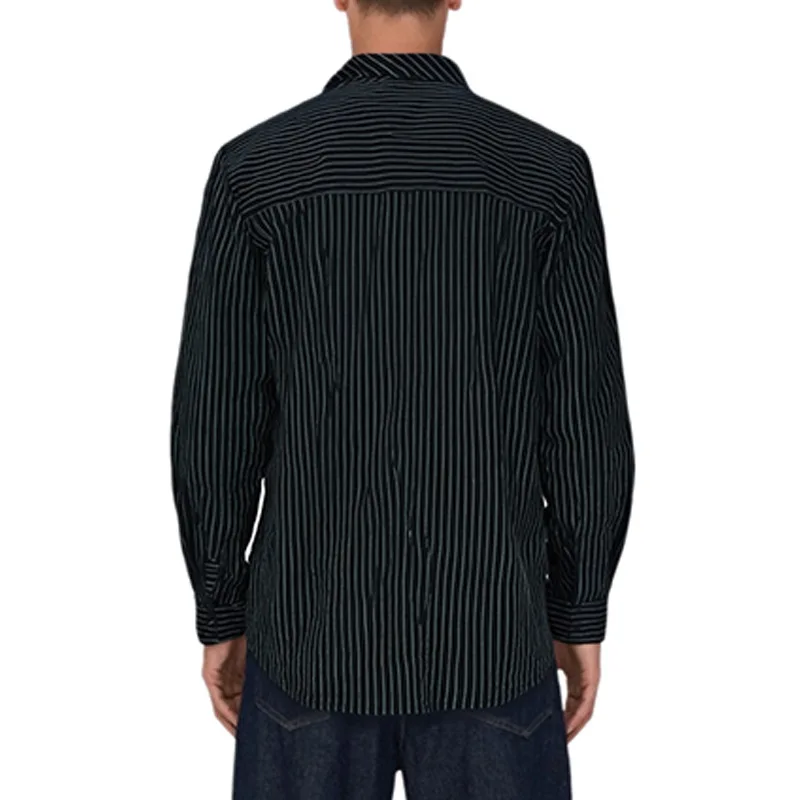 

Autumn Men's Linen Striped Shirt Light Mature Business Casual Long-sleeved Shirt, Stand-up Collar Long-sleeved Base Layer Shirts