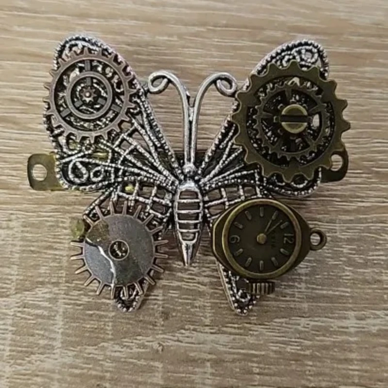 Vintage Tiara Steam Punk Gear Butterfly Spring Hairpin Head Jewelry Steampunk Hair Pin Butterfly Clip for Women Accessories