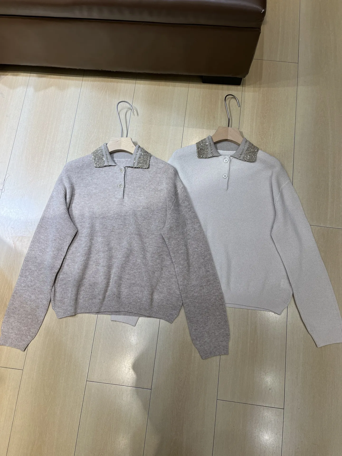 Women'S High-Quality, Stylish, And Casual Color-Block Sequin Sweater With Collar (Fall/Winter 2026 New Arrival)